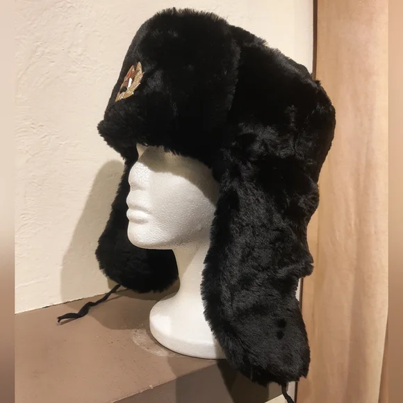 Black Faux Fur Russian Ushanka Hat - Picture 2 of 13